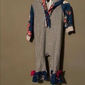 Ricrac & ruffles 18m Floral Gray and Blue Kids One Piece with hood A3